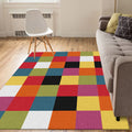Multicolored bedroom rug Modern plaid pattern rug Polyester pet-friendly non-slip backing rug