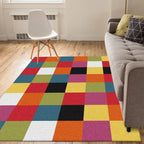 Multicolored bedroom rug Modern plaid pattern rug Polyester pet-friendly non-slip backing rug