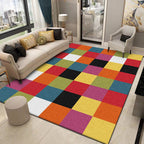 Multicolored bedroom rug Modern plaid pattern rug Polyester pet-friendly non-slip backing rug
