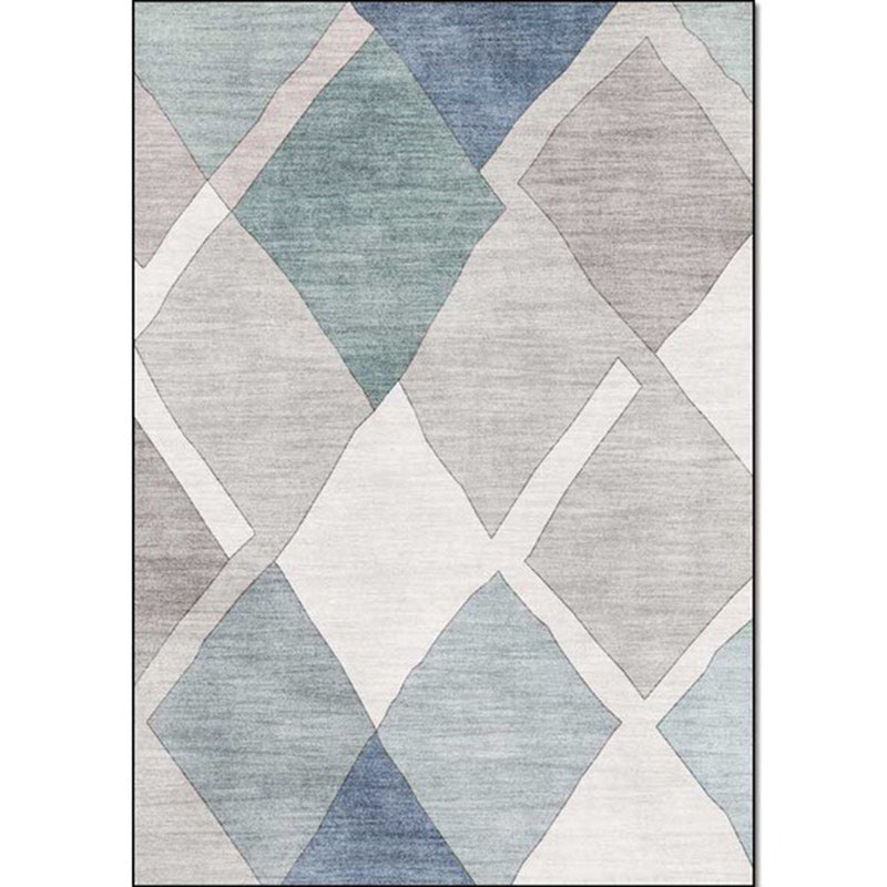 Resourceful Living Room Carpet in Ivory Diamond Print Carpet Polyester Machine Washable Anti-Slip Area Rug