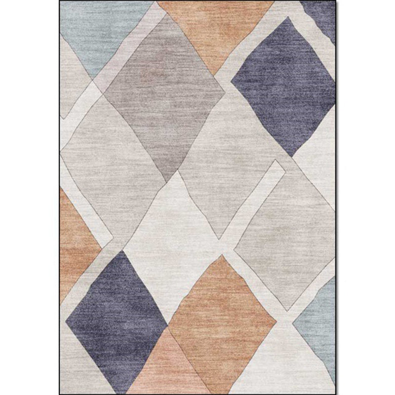 Resourceful Living Room Carpet in Ivory Diamond Print Carpet Polyester Machine Washable Anti-Slip Area Rug