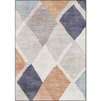 Resourceful Living Room Carpet in Ivory Diamond Print Carpet Polyester Machine Washable Anti-Slip Area Rug