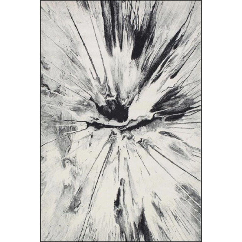 Modern living room rug in white Abstract ink painting print rug Polyester Washable Non-slip backing rug