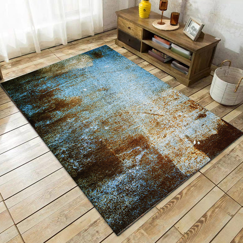 Simple modern rug in blue abstract rust pattern rug polyester machine washable rug for home decor
