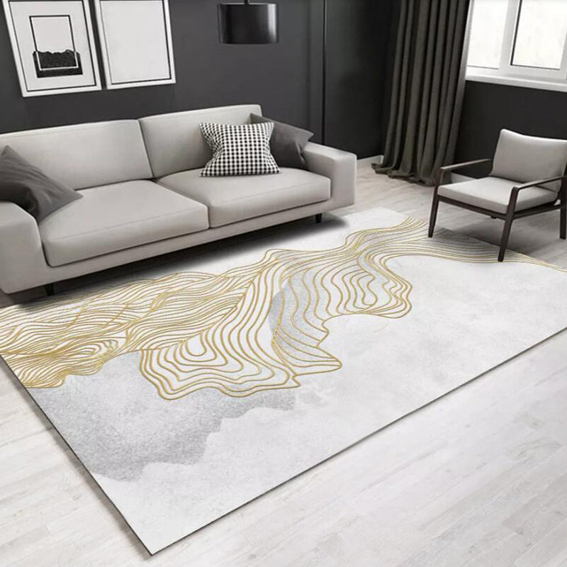 Modern living room carpet in white with abstract twisted line pattern Carpet polyester washable pet-friendly carpet