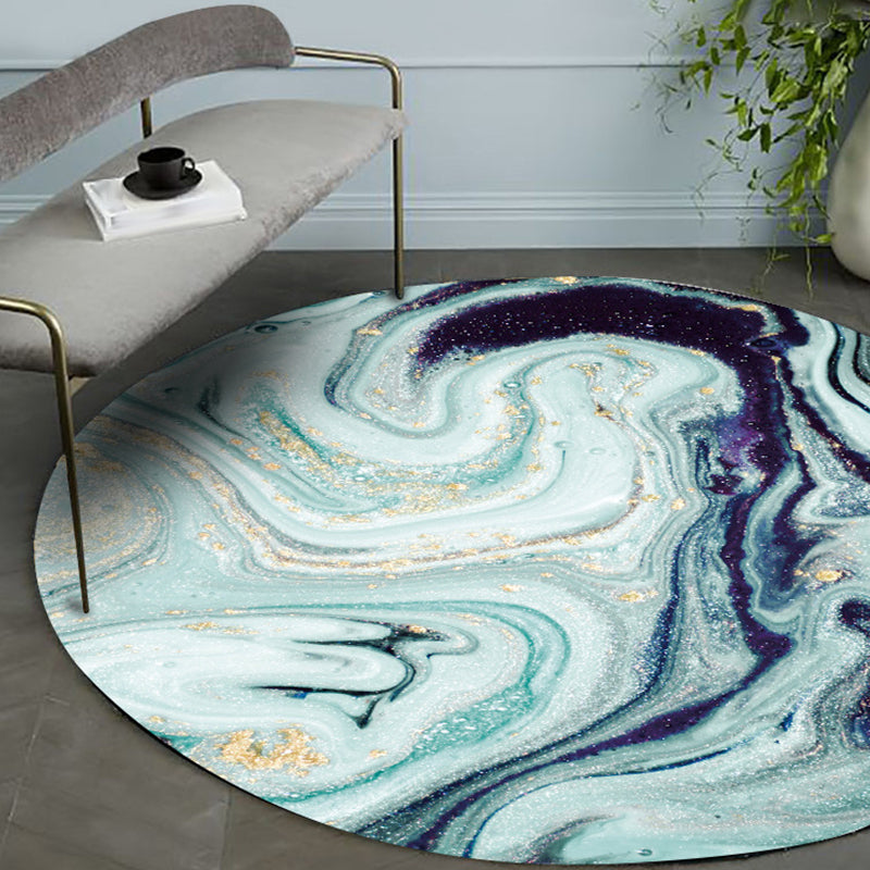 Modern living room carpet in green abstract marble print carpet polyester machine washable pet-friendly carpet