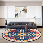 Moroccan Living Room Rug in Blue Floral Pattern Rug Polyester Machine Washable Area Rug