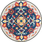 Moroccan living room rug in blue floral pattern print rug polyester machine washable rug
