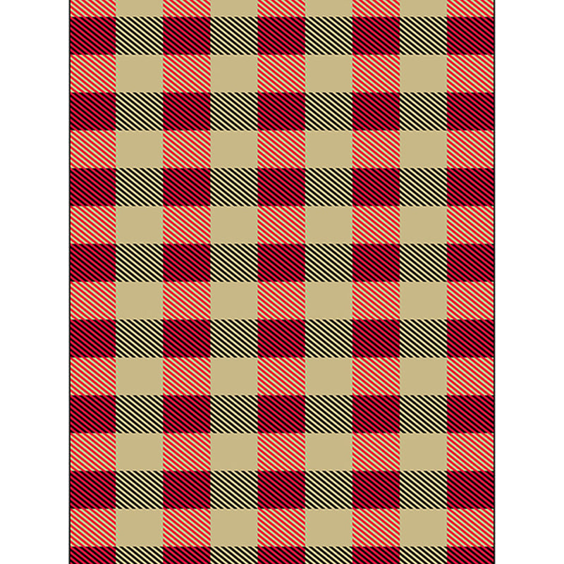 Red and Brown Bedroom Rug Modern Checkered Striped Design Rug Polyester Stain Resistant Machine Washable Rug