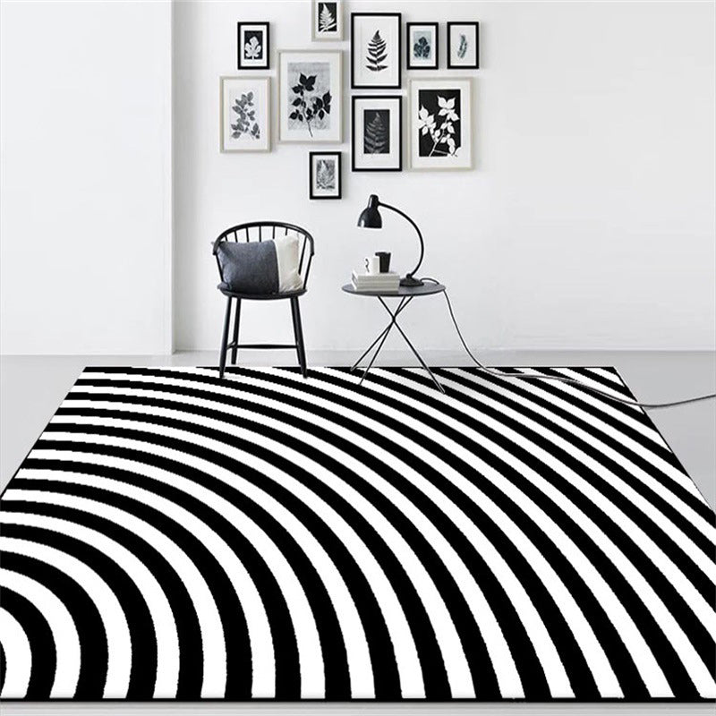 Black and White Bedroom Carpet Novelty 3D Half Arch Pattern Rug Polyester Non-slip Stain Resistant Carpet