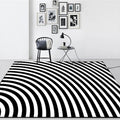 Black and White Bedroom Carpet Novelty 3D Half Arch Pattern Rug Polyester Non-slip Stain Resistant Carpet