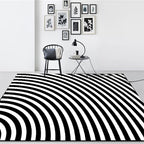 Black and White Bedroom Carpet Novelty 3D Half Arch Pattern Rug Polyester Non-slip Stain Resistant Carpet