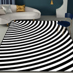 Black and White Bedroom Carpet Novelty 3D Half Arch Pattern Rug Polyester Non-slip Stain Resistant Carpet
