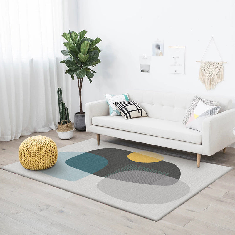 Gray Bedroom Carpet Novelty Color Block Irregular Shape Pattern Area Rug Polyester Anti-Slip Bottom Washable Rug