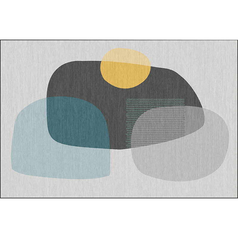 Gray Bedroom Carpet Novelty Color Block Irregular Shape Pattern Area Rug Polyester Anti-Slip Bottom Washable Rug