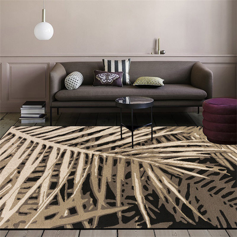 Unique Leaf Pattern Carpet Brown Tropical Carpet Polyester Washable Non-Slip Back Rug for Living Room