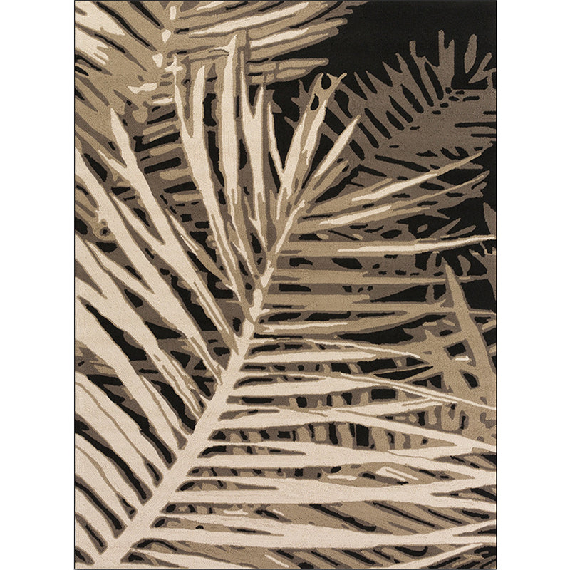 Unique Leaf Pattern Carpet Brown Tropical Carpet Polyester Washable Non-Slip Back Rug for Living Room