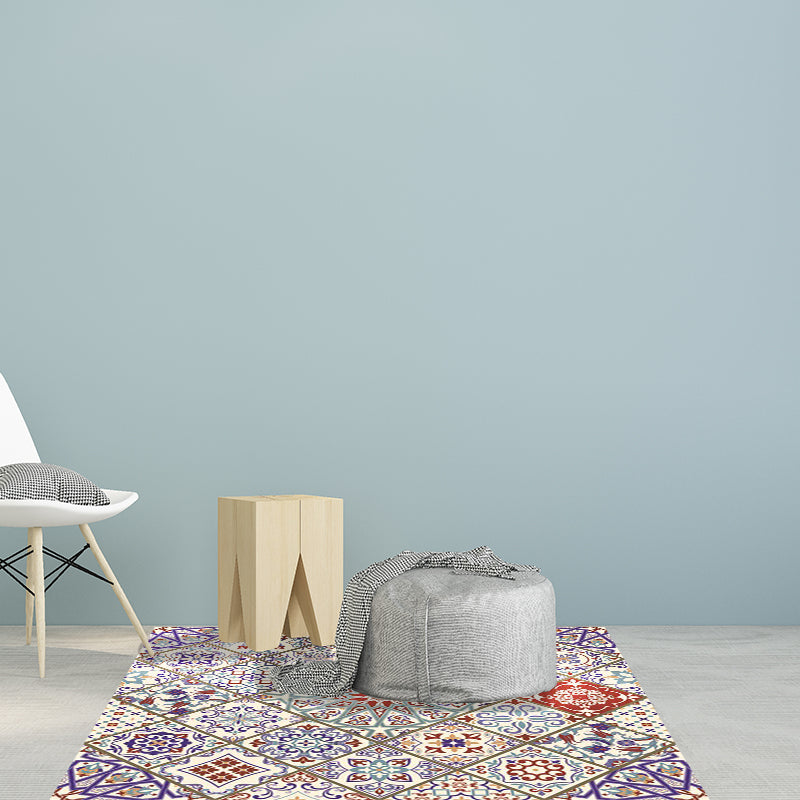 Ivory Bedroom Carpet Moroccan Flower Geometric Pattern Area Rug Polyester Non-Slip Pet-Friendly Rug