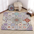 Ivory Bedroom Rug Moroccan Floral Geometric Pattern Area Rug Polyester Non-Slip Pet-Friendly Rug