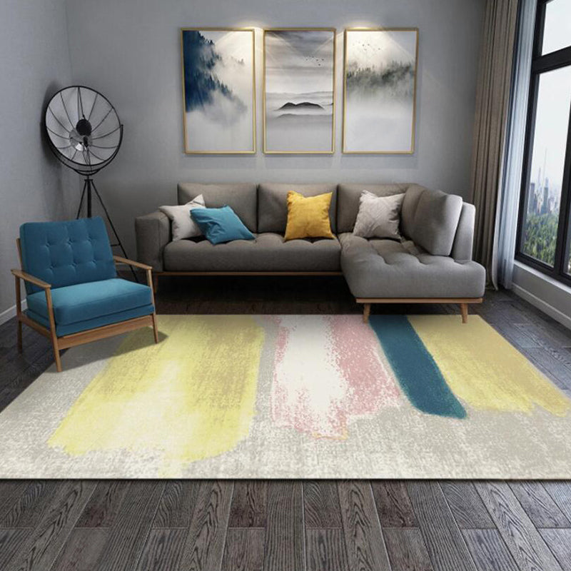 Gray Bedroom Rug Modern Abstract Painting Pattern Area Rug Polyester Stain Resistant Machine Washable Rug
