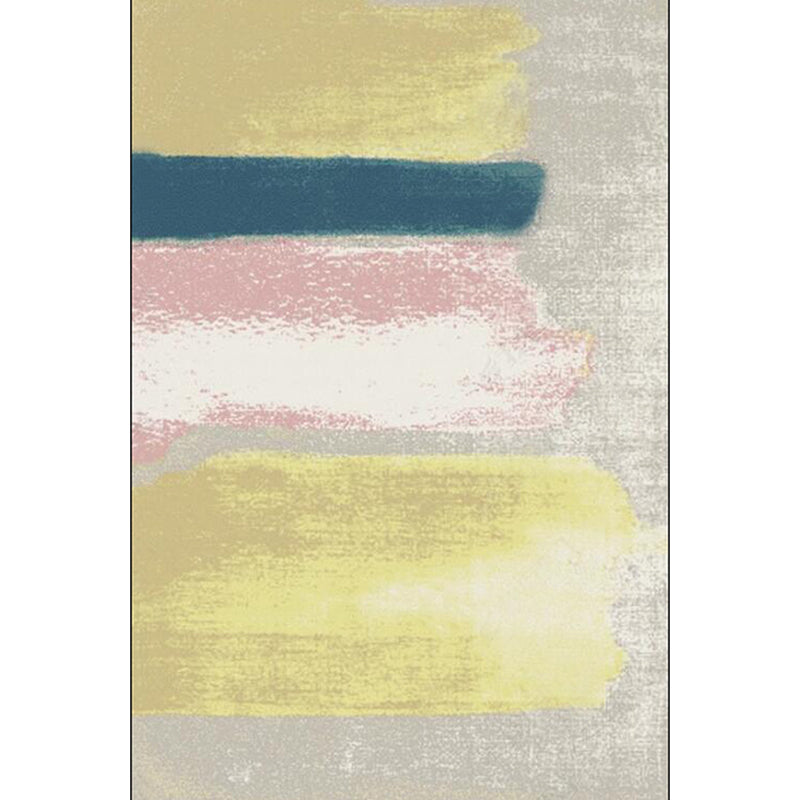 Gray Bedroom Rug Modern Abstract Painting Pattern Area Rug Polyester Stain Resistant Machine Washable Rug