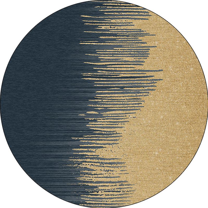 Modern living room rug in blue and yellow with abstract stripe color block print rug polyester machine washable rug for the living area