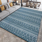 Southwestern Living Room Rug with Blue Stripe Triangle Print Rug Polyester Stain Resistant Area Rug