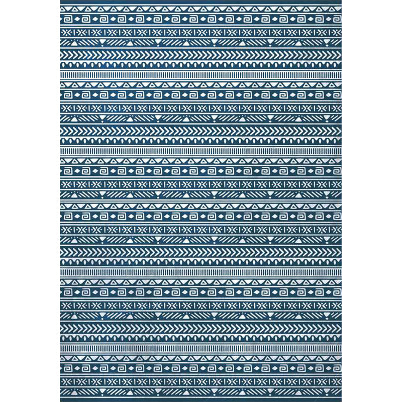 Southwestern Living Room Rug with Blue Stripe Triangle Print Rug Polyester Stain Resistant Area Rug
