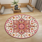 Oriental Moroccan Carpet in Ivory Flower Petal Pattern Carpet Polyester Non-Slip Back Carpet for Home Decor