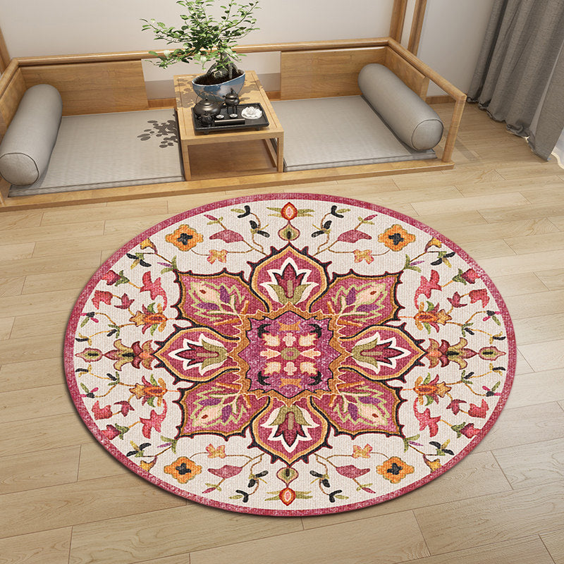 Oriental Moroccan Carpet in Ivory Flower Petal Pattern Carpet Polyester Non-Slip Back Carpet for Home Decor