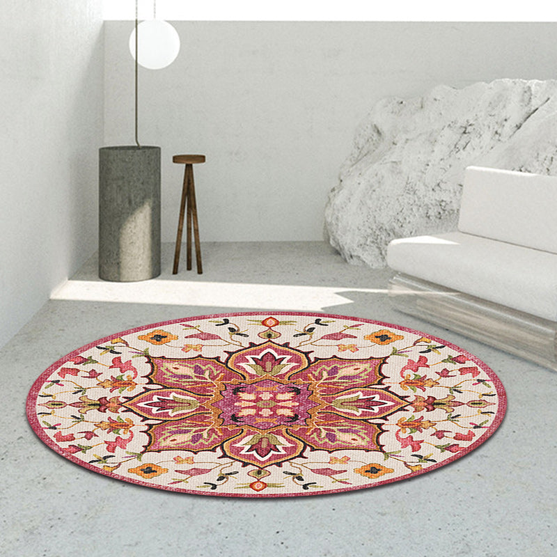 Oriental Moroccan Carpet in Ivory Flower Petal Pattern Carpet Polyester Non-Slip Back Carpet for Home Decor