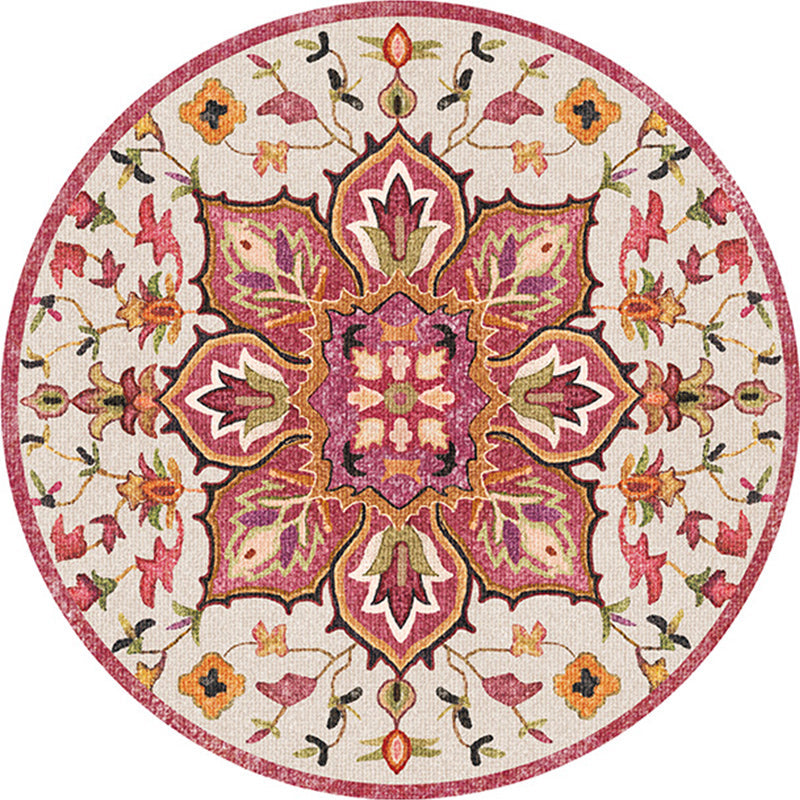 Oriental Moroccan Carpet in Ivory Flower Petal Pattern Carpet Polyester Non-Slip Back Carpet for Home Decor