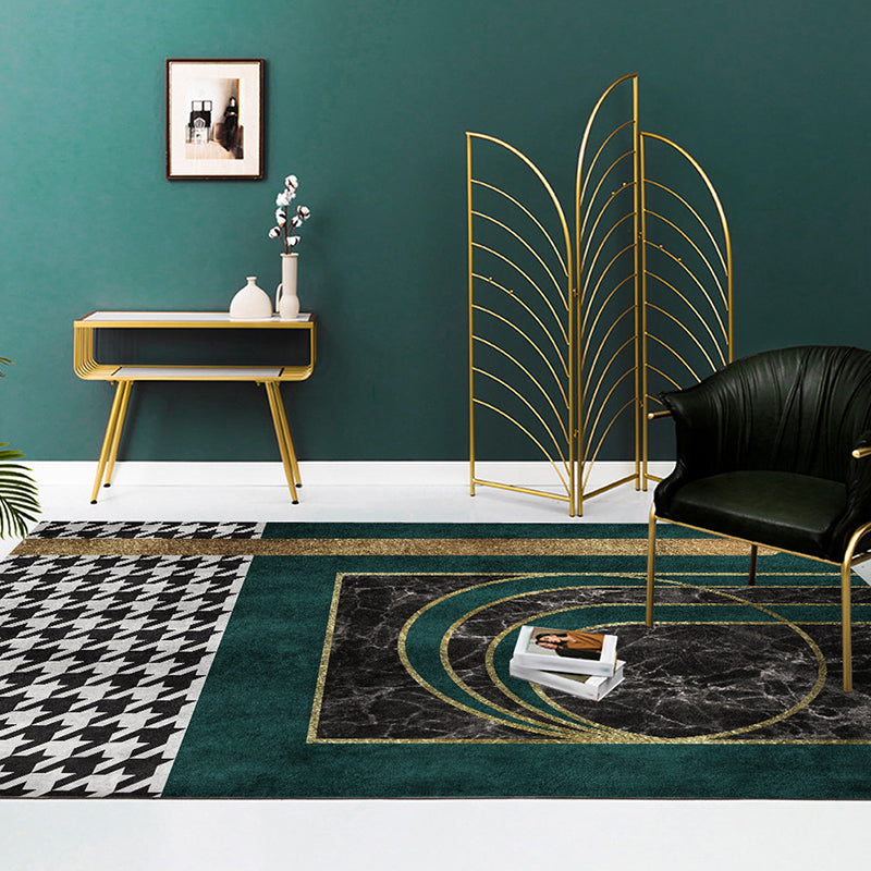 Scandinavian modern rug in green rhombus pattern rug polyester stain-resistant rug for home decor