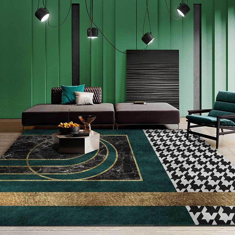 Scandinavian modern rug in green rhombus pattern rug polyester stain-resistant rug for home decor