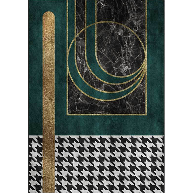 Scandinavian modern rug in green rhombus pattern rug polyester stain-resistant rug for home decor