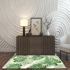 Funky Botanical Pattern Rug with Leaf Green Tropical Rug Polyester Washable Non-Slip Background Rug for Living Room