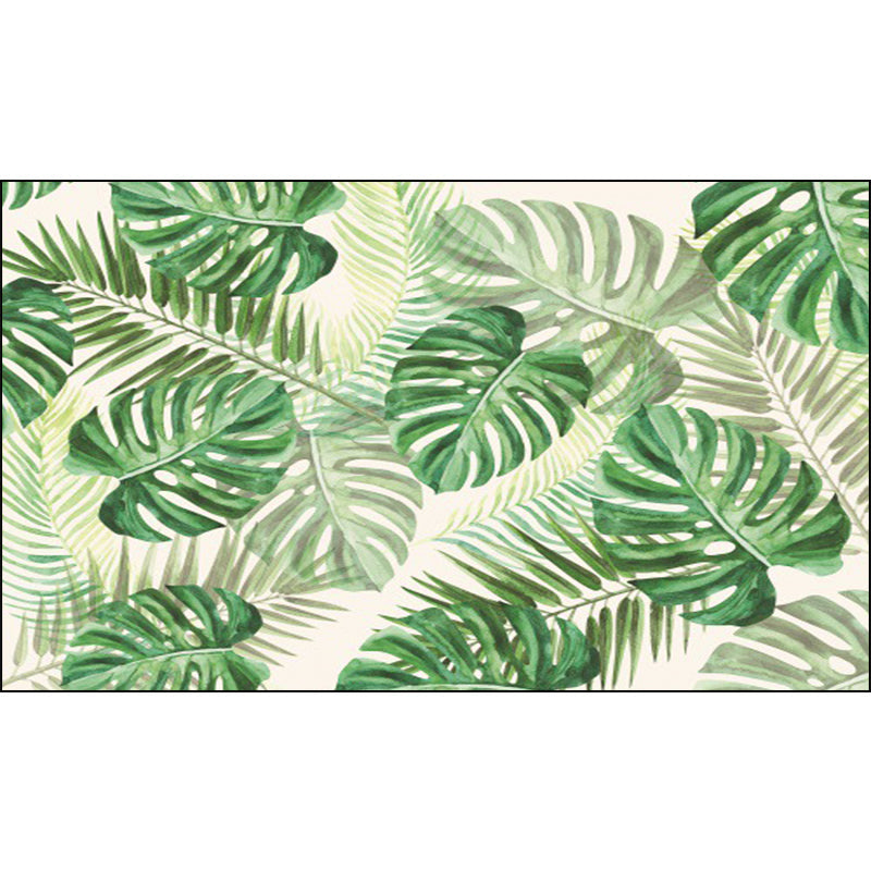 Funky Botanical Pattern Rug with Leaf Green Tropical Rug Polyester Washable Non-Slip Background Rug for Living Room