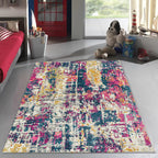 Stylish Abstract Carpet Multicolor Industrial Carpet Polyester Washable Non-Slip Back Rug for Living Room