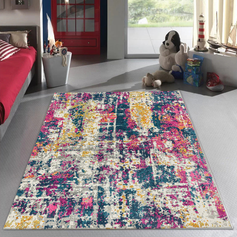 Stylish Abstract Carpet Multicolor Industrial Carpet Polyester Washable Non-Slip Back Rug for Living Room