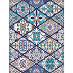 American Moroccan rug in blue diamond flower pattern rug polyester non-slip washable rug for home decor