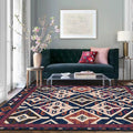 Moroccan Living Room Rug in Blue and Red Diamond Triangle Print Carpet Polyester Washable Non-Slip Area Rug