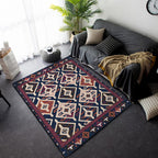 Moroccan Living Room Rug in Blue and Red Diamond Triangle Print Carpet Polyester Washable Non-Slip Area Rug