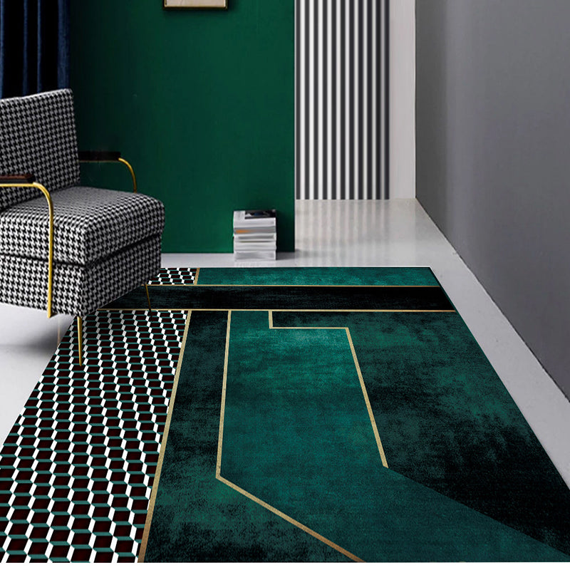Simple modern carpet in green diamond irregular shape pattern carpet polyester washable non-slip carpet for home decor