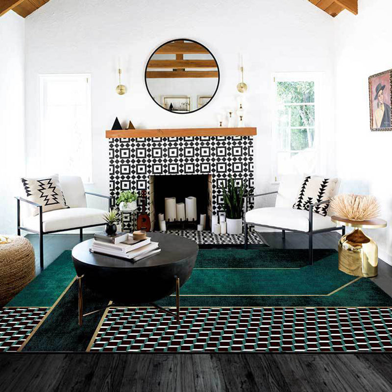 Simple modern carpet in green diamond irregular shape pattern carpet polyester washable non-slip carpet for home decor