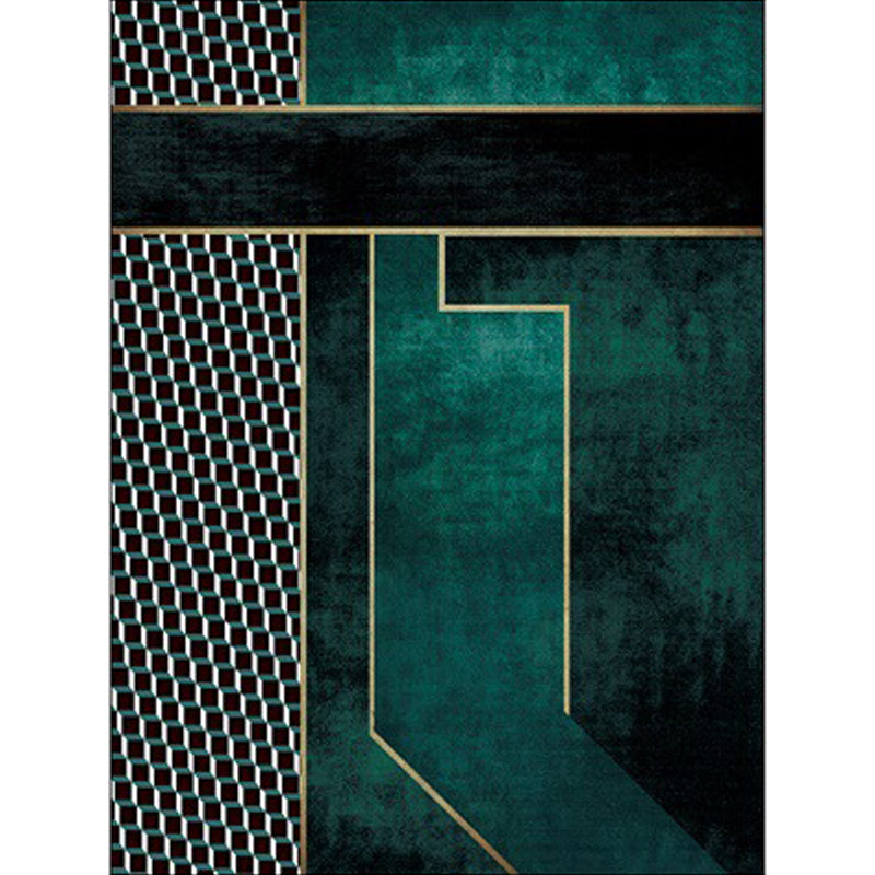 Simple modern carpet in green diamond irregular shape pattern carpet polyester washable non-slip carpet for home decor