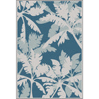 Simple Leaves Tree Print Rug Blue and Grey Polyester Rug Machine Washable Non-Slip Rug for Bedroom