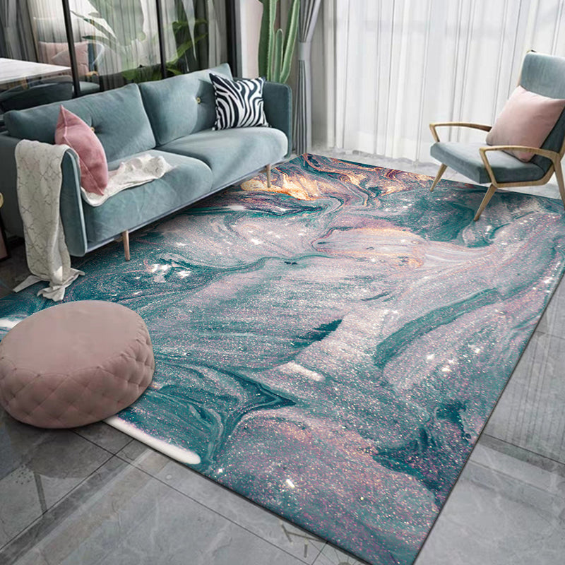 Green and blue bedroom rug modern abstract water pattern rug made of polyester pet-friendly washable rug