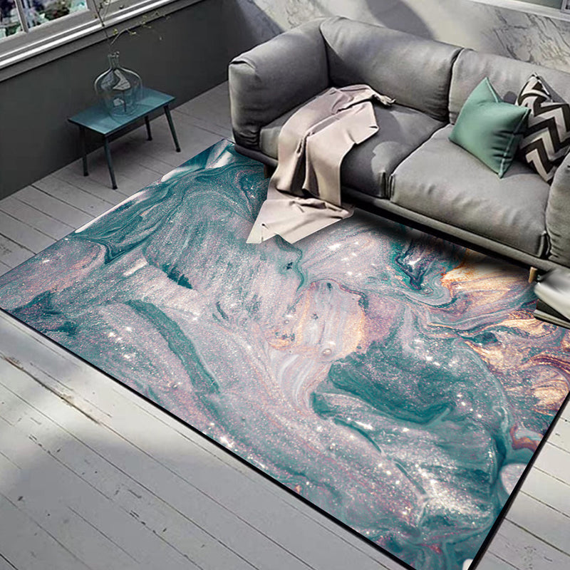 Green and blue bedroom rug modern abstract water pattern rug made of polyester pet-friendly washable rug