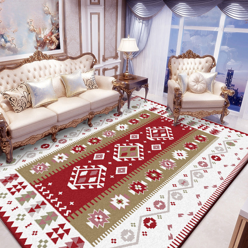 Base Southwest Carpet in Red and White Diamond Wave Pattern Carpet Polyester Pet-Friendly Carpet for Home Decor
