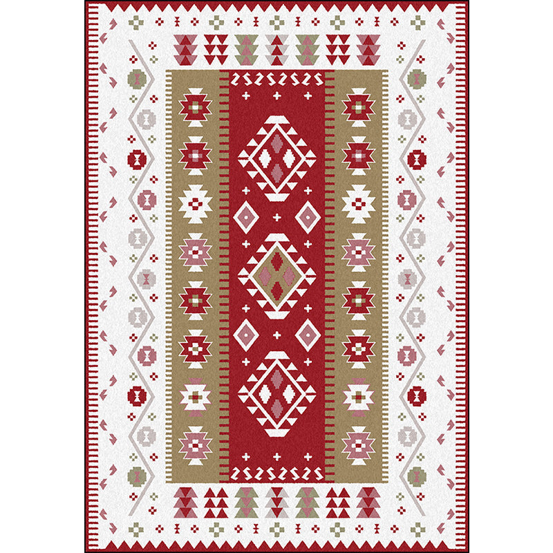 Base Southwest Carpet in Red and White Diamond Wave Pattern Carpet Polyester Pet-Friendly Carpet for Home Decor
